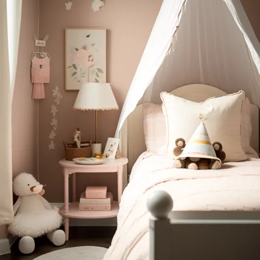 Chambre d'enfant avec murs rose poudre